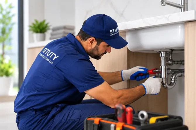 STUTY plumber working on a plumbing installation
